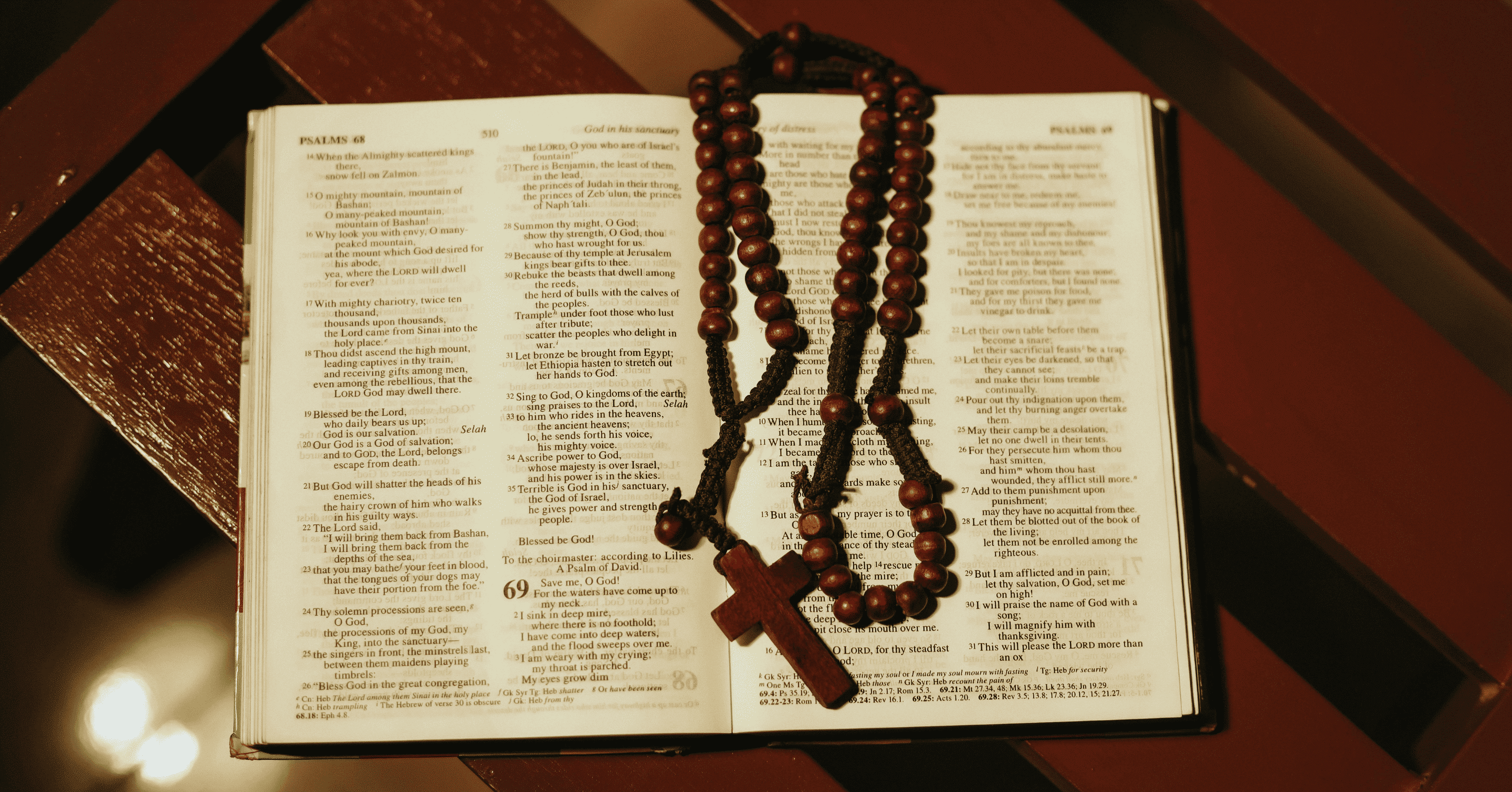 Bible with a rosary on top